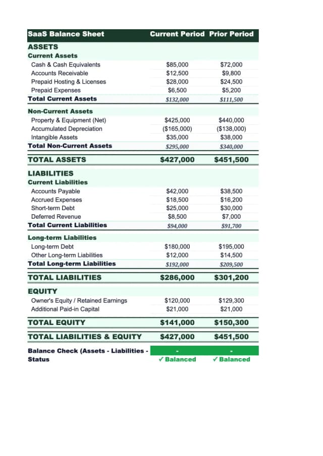 Saas Balance Sheet Template preview