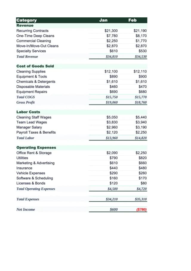 Cleaning Service Budget Template preview