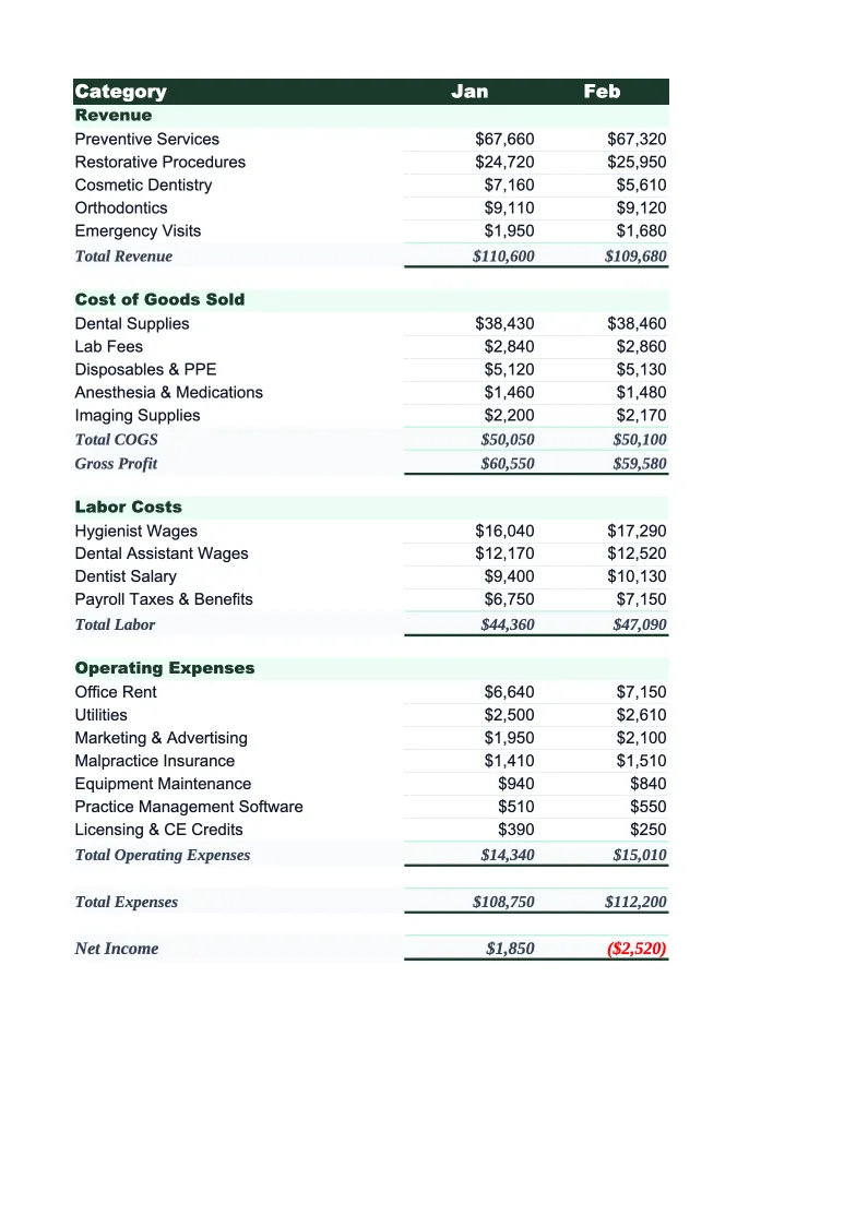 Dental Practice Budget Template preview