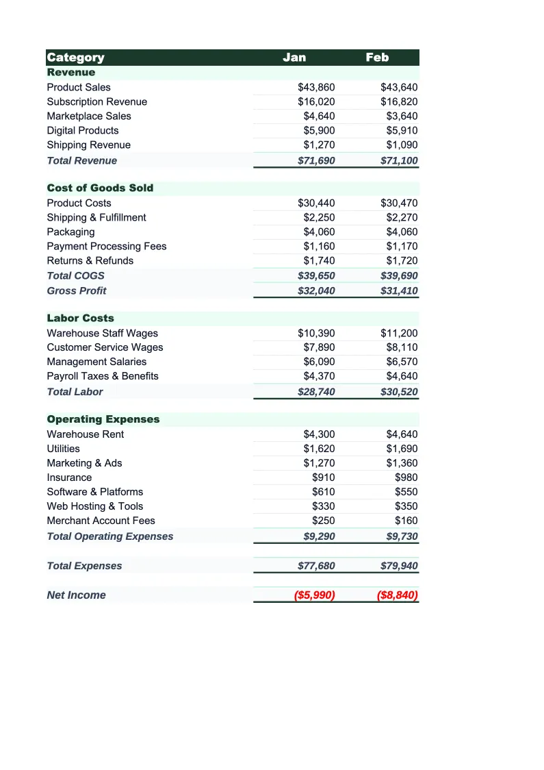 Ecommerce Budget Template preview