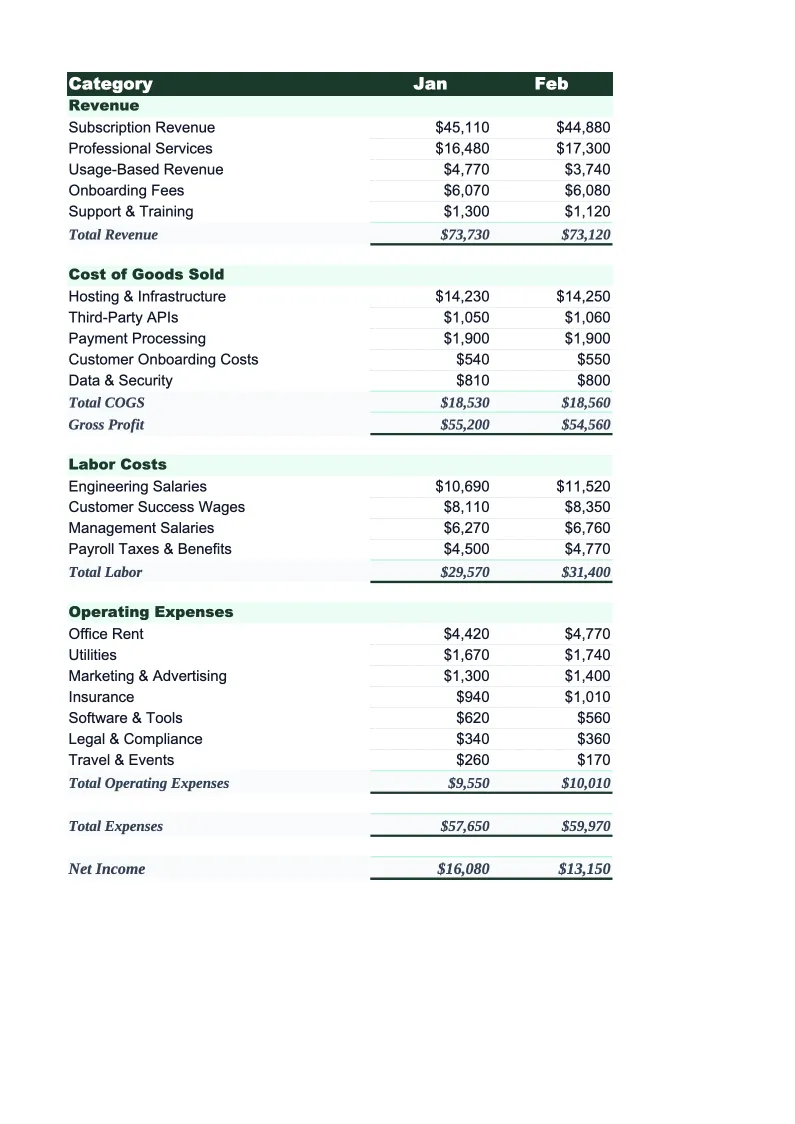 SaaS Budget Template preview