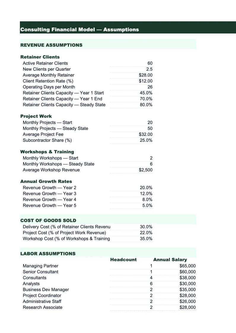 Consulting Financial Model Template preview