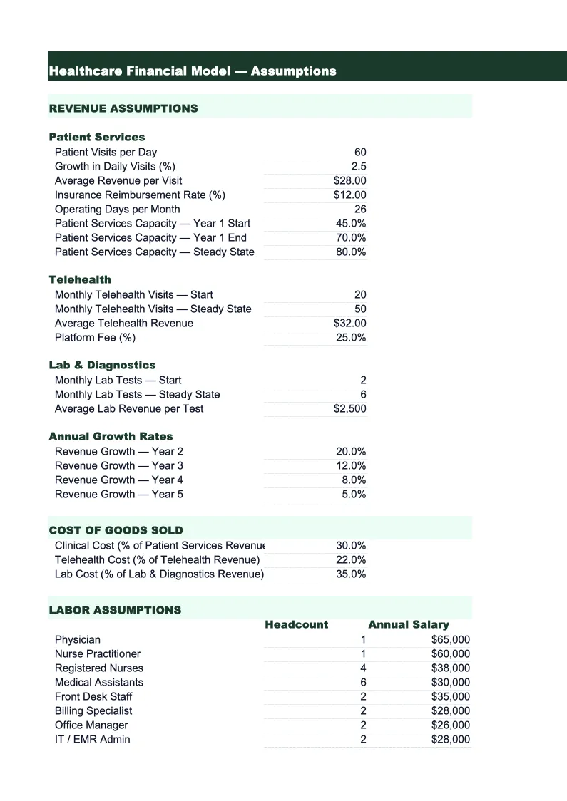 Healthcare Financial Model Template preview