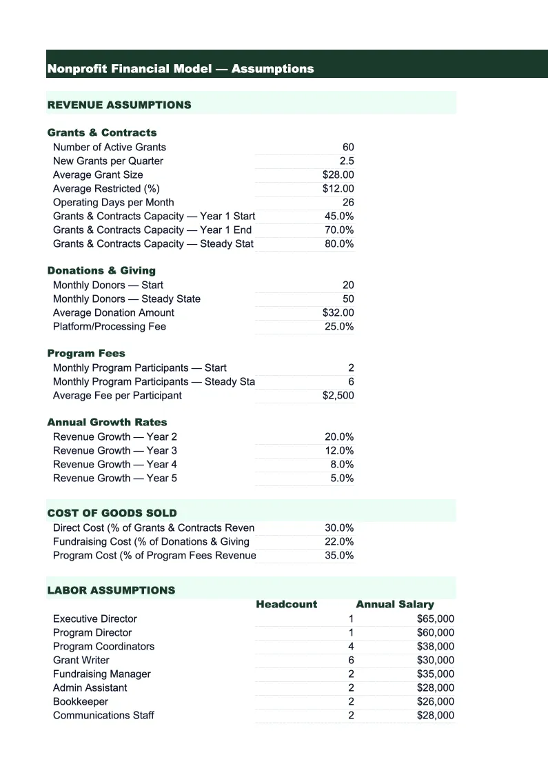 Nonprofit Financial Model Template preview