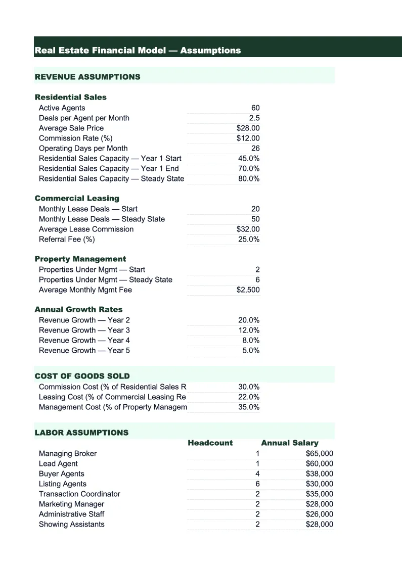 Real Estate Financial Model Template preview