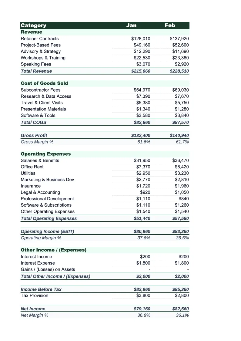 Consulting Income Statement Template preview