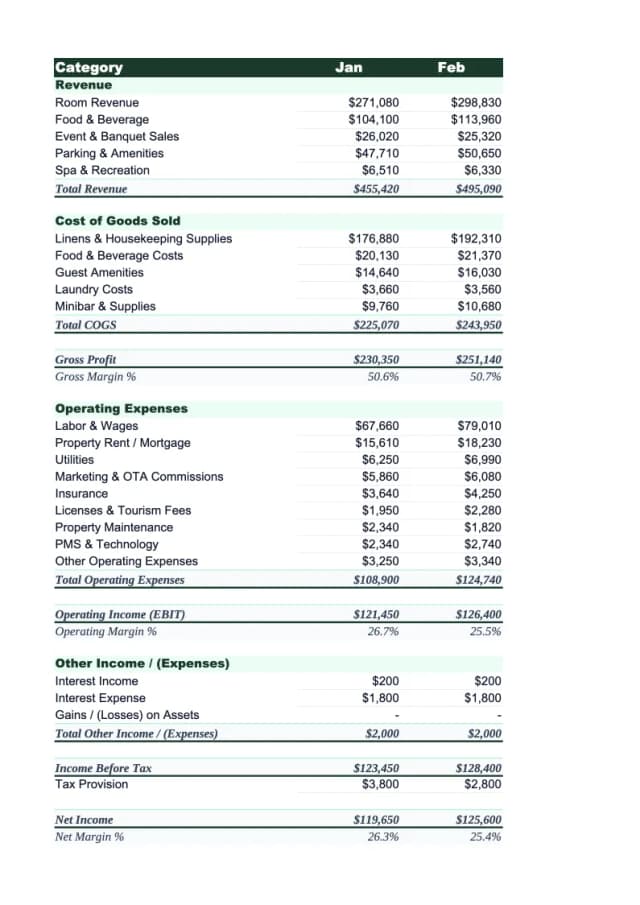 Hotel Income Statement Template preview