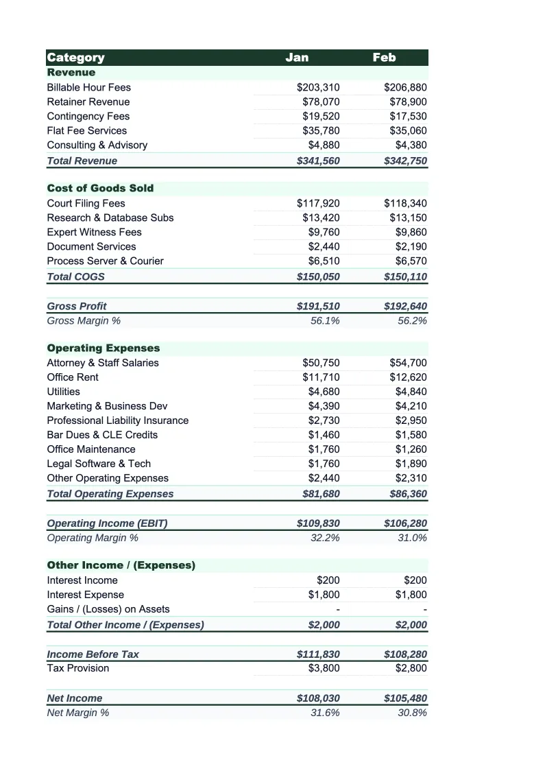 Law Firm Income Statement Template preview