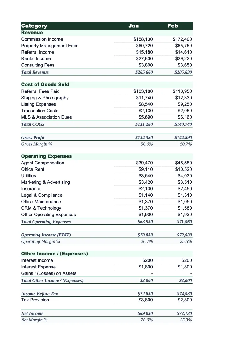 Real Estate Income Statement Template preview