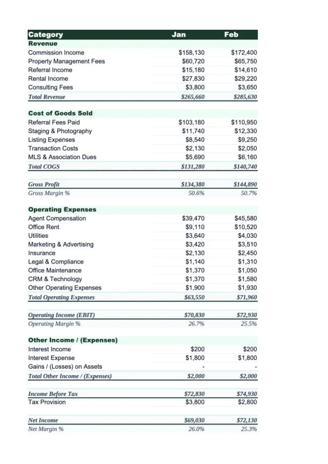 Real Estate Income Statement Template preview
