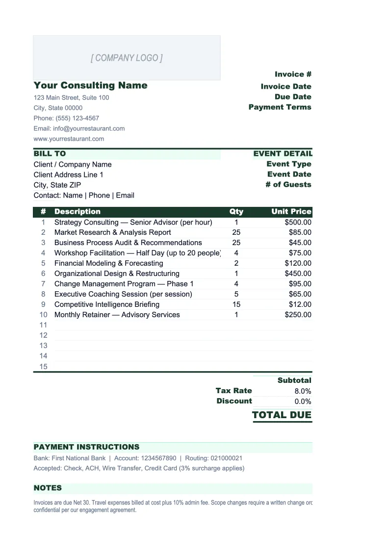 Consulting Invoice Template preview