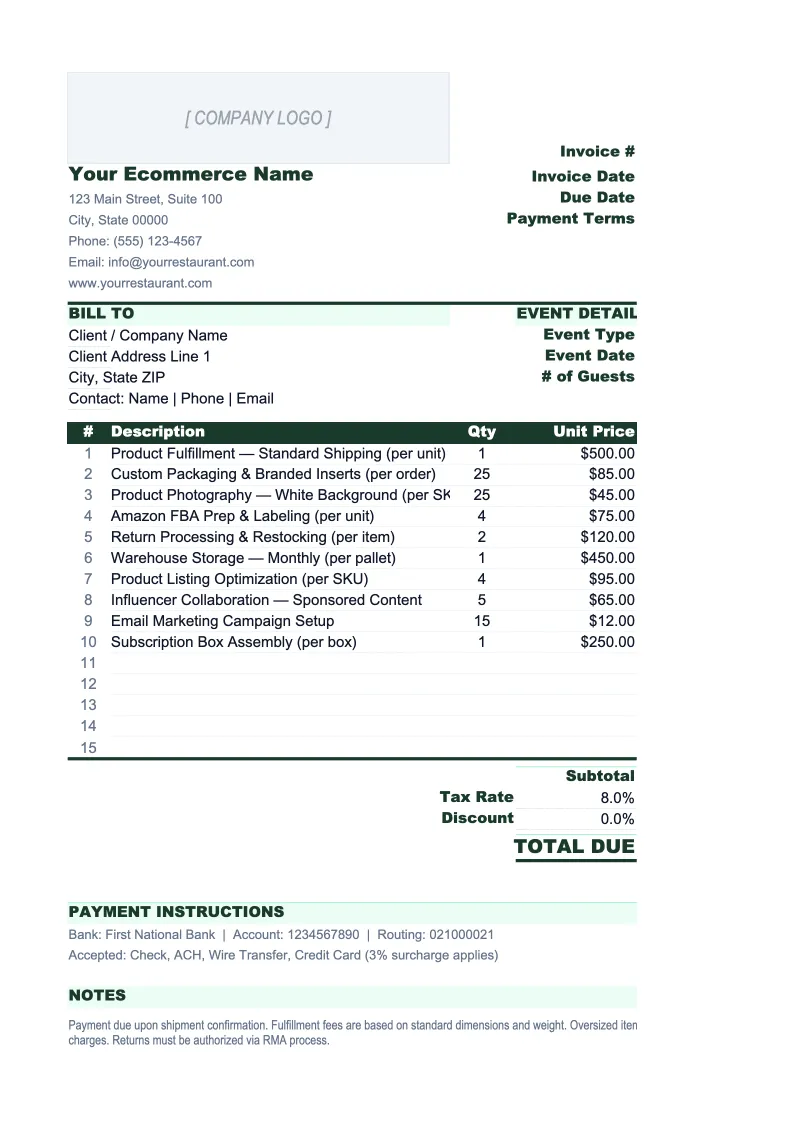 Ecommerce Invoice Template preview