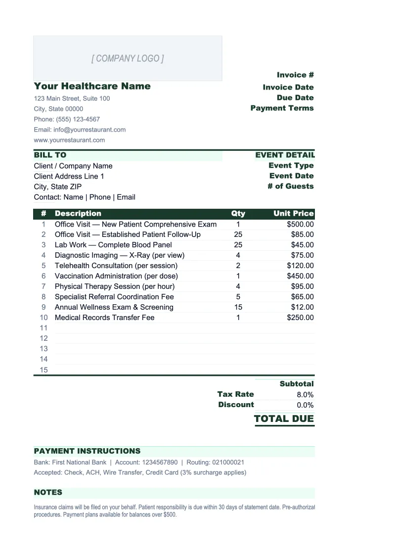 Healthcare Invoice Template preview