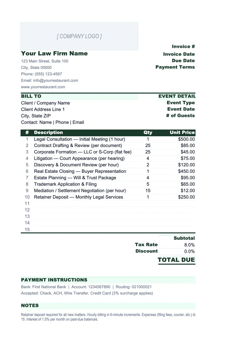 Law Firm Invoice Template preview