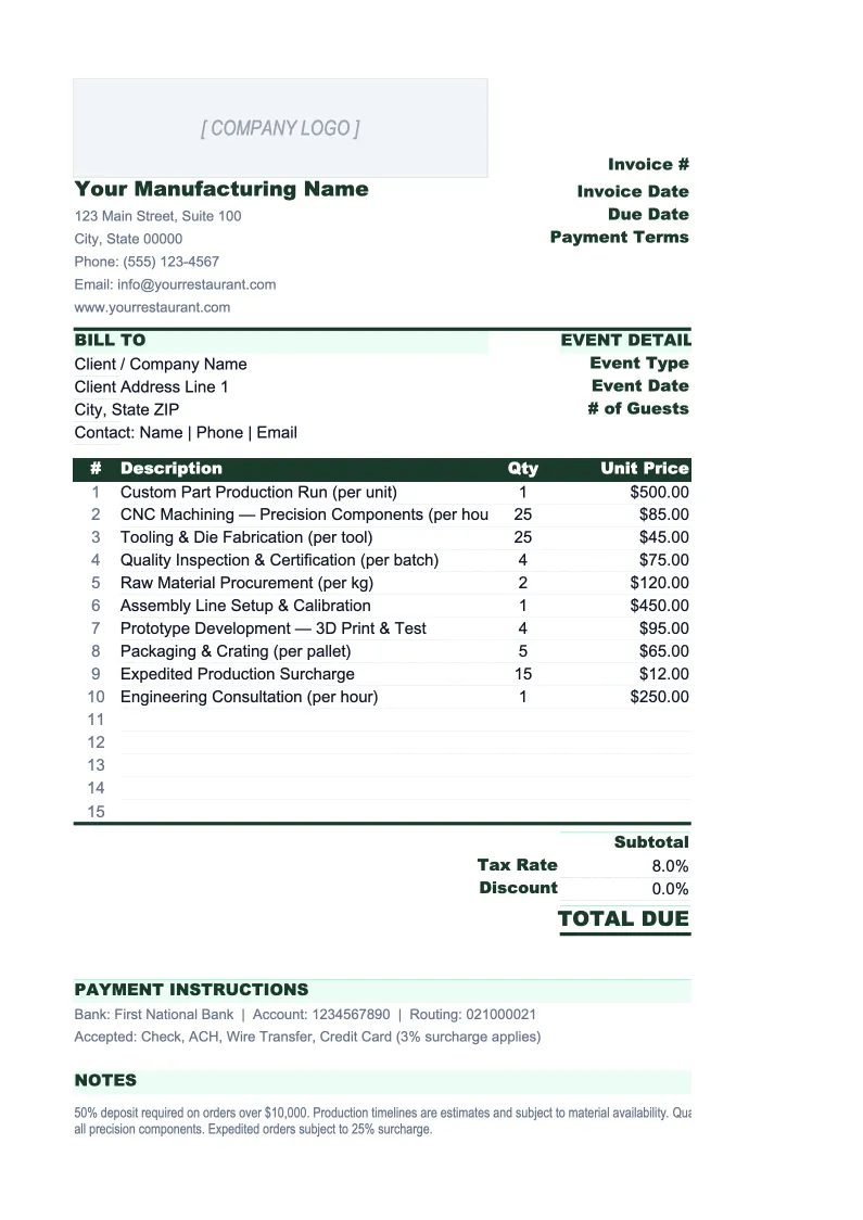 Manufacturing Invoice Template preview