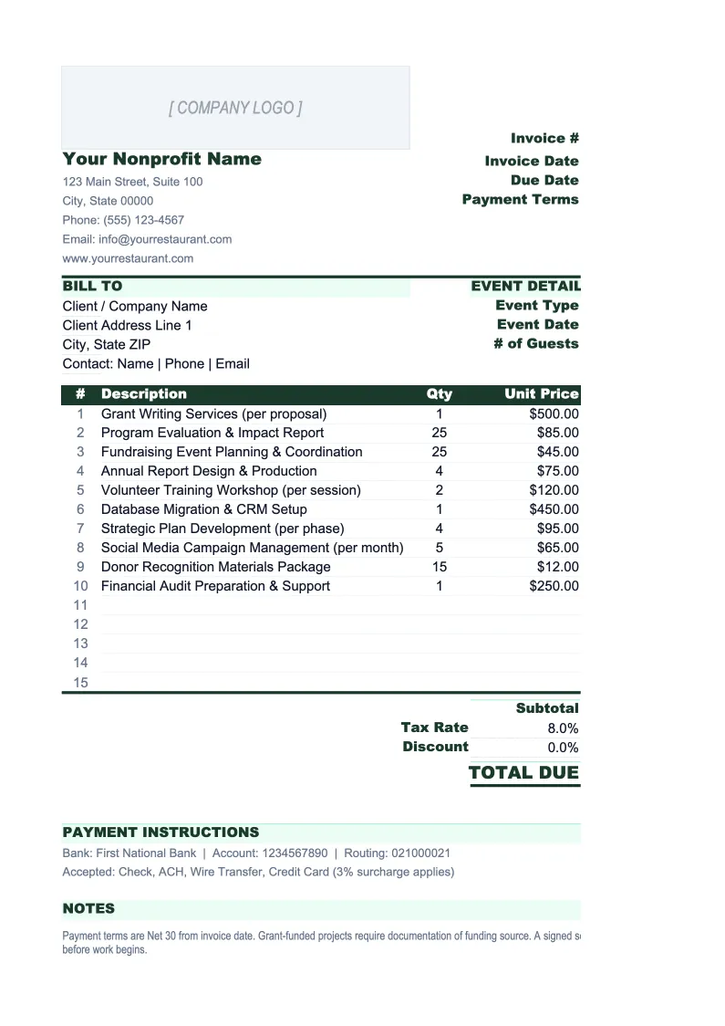 Nonprofit Invoice Template preview