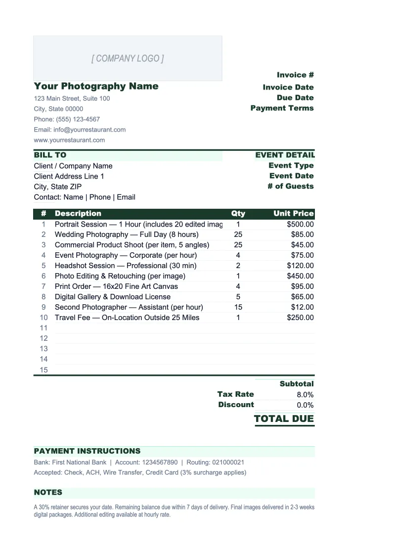 Photography Invoice Template preview
