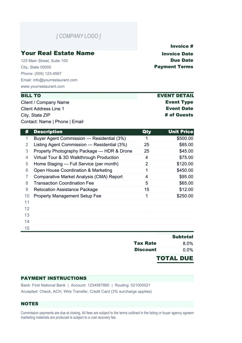 Real Estate Invoice Template preview