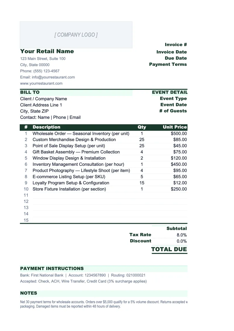 Retail Invoice Template preview
