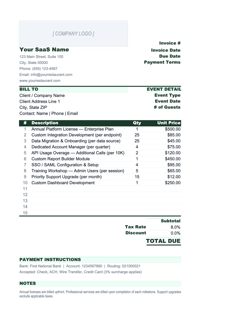 SaaS Invoice Template preview