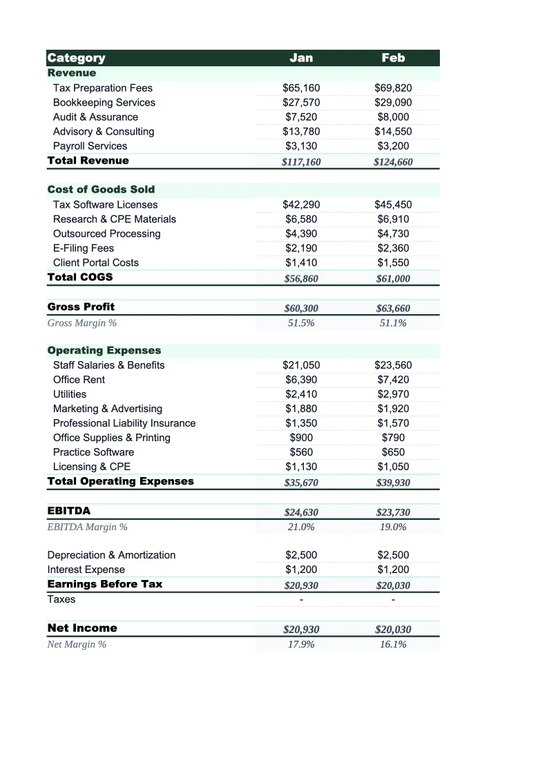 Accounting Firm P&L Template preview