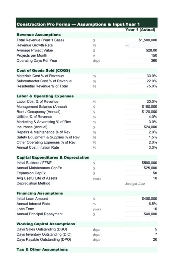 Construction Pro Forma Template preview