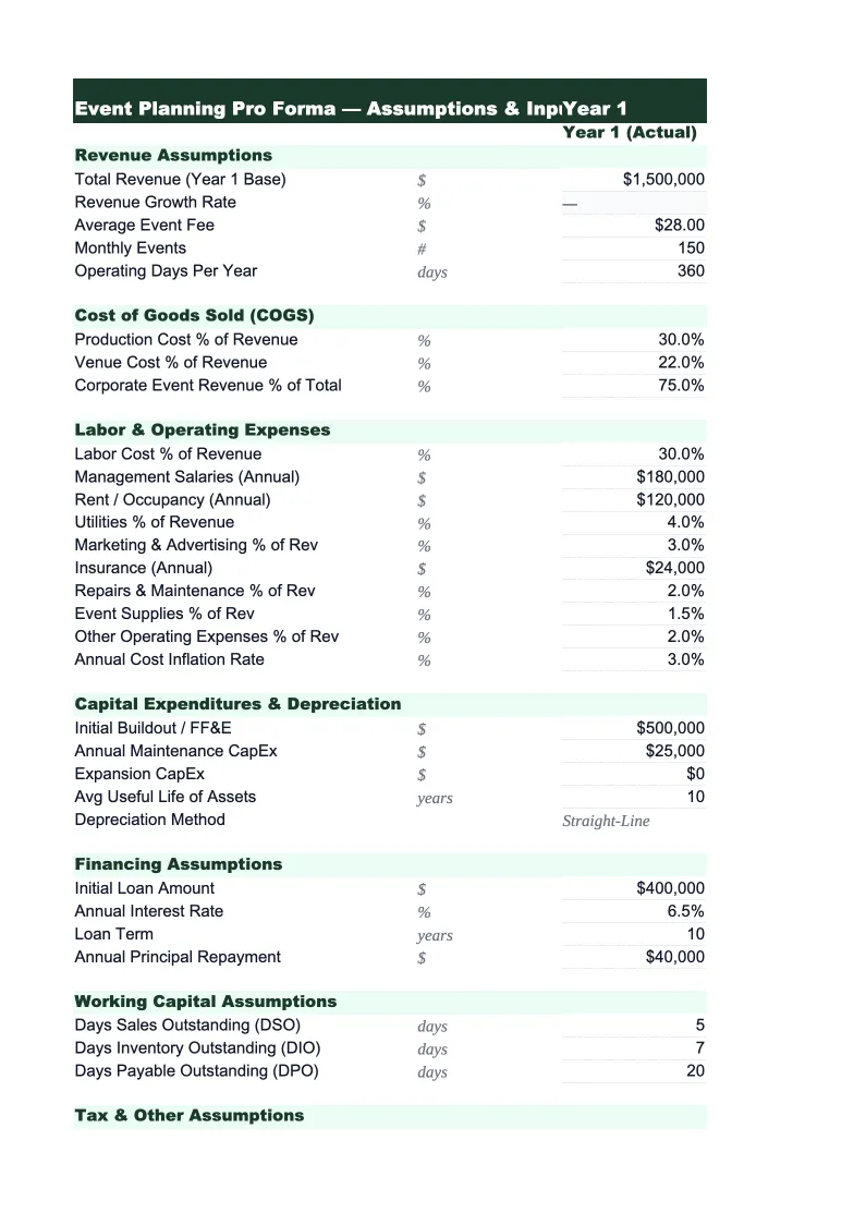 Event Planning Pro Forma Template preview