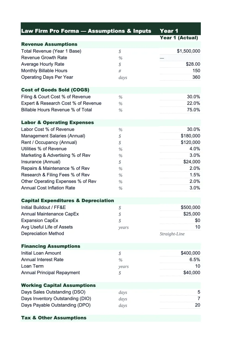 Law Firm Pro Forma Template preview