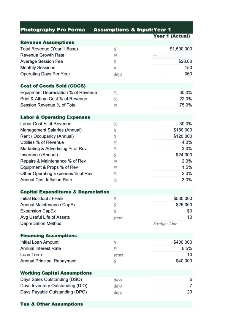 Photography Pro Forma Template preview