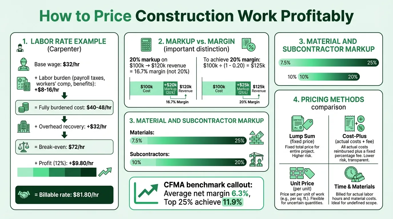 Construction pricing breakdown from labor burden to profit margin