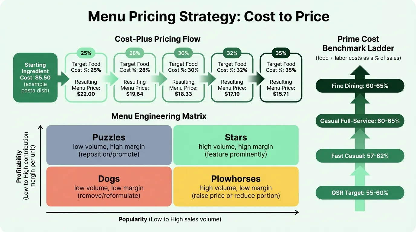Menu pricing framework and engineering matrix
